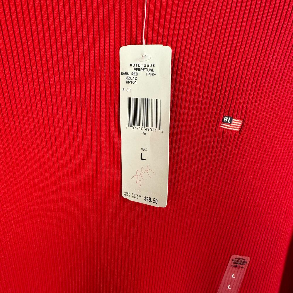 VTG NWT POLO JEANS CO. | Red‎ Pull Over Ribbed 90s Cotton Sweater | Men's Large - Picture 9 of 9